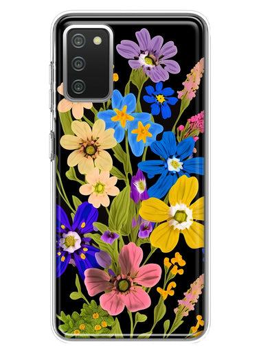 Samsung Galaxy A02S Blue Yellow Vintage Spring Wild Flowers Floral Hybrid Protective Phone Case Cover