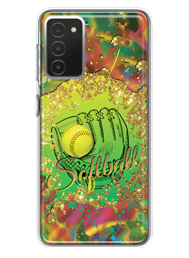 Samsung Galaxy A03S Love Softball Girls Glove Green Tie Dye Swirl Paint Hybrid Protective Phone Case Cover