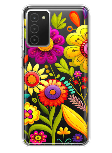 Samsung Galaxy A03S Colorful Yellow Pink Folk Style Floral Vibrant Spring Flowers Hybrid Protective Phone Case Cover