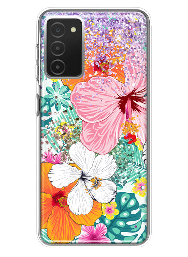 Samsung Galaxy A03S Hawaiian Vibes Hibiscus Flowers Monstera Vacation Summer Hybrid Protective Phone Case Cover