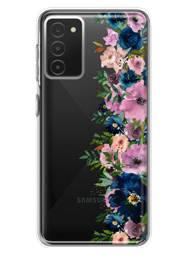 Samsung Galaxy A03S Navy Blue Summer Watercolor Floral Classic Purple Flowers Hybrid Protective Phone Case Cover