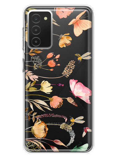 Samsung Galaxy A03S Peach Meadow Wildflowers Butterflies Bees Watercolor Floral Hybrid Protective Phone Case Cover