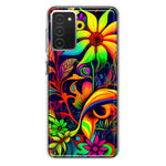 Samsung Galaxy A03S Neon Rainbow Psychedelic Trippy Hippie Daisy Flowers Hybrid Protective Phone Case Cover