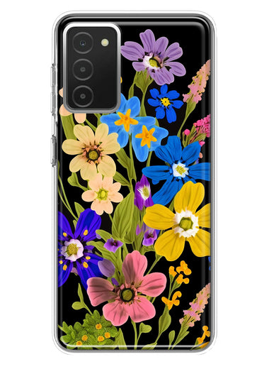 Samsung Galaxy A03S Blue Yellow Vintage Spring Wild Flowers Floral Hybrid Protective Phone Case Cover