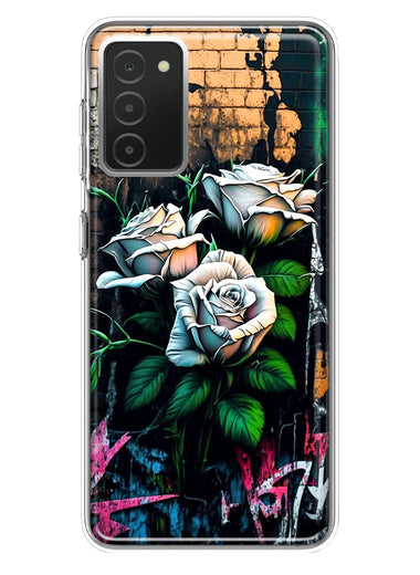 Samsung Galaxy A03S White Roses Graffiti Wall Art Painting Hybrid Protective Phone Case Cover