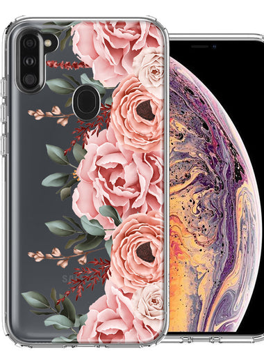 For Samsung Galaxy A11 Blush Pink Peach Spring Flowers Peony Rose Phone Case Cover