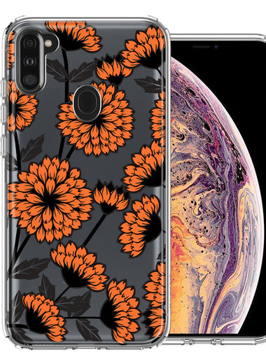 Samsung Galaxy A11 Orange Chrysanthemum Flowers Design Double Layer Phone Case Cover