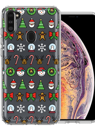 Samsung Galaxy A11 Classic Christmas Polka Dots Santa Snowman Reindeer Candy Cane Design Double Layer Phone Case Cover