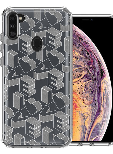Samsung Galaxy A11 3D Love Letters Hearts Valentine's Day Double Layer Phone Case Cover