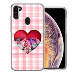 Samsung Galaxy A11 Valentine's Day Garden Gnomes Heart Love Pink Plaid Double Layer Phone Case Cover