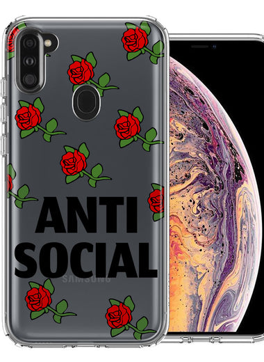 Samsung Galaxy A11 Anti Social Roses Design Double Layer Phone Case Cover