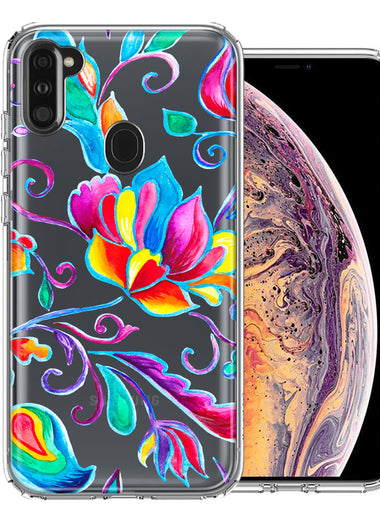For Samsung Galaxy A11 Bright Colors Rainbow Water Lilly Floral Phone Case Cover