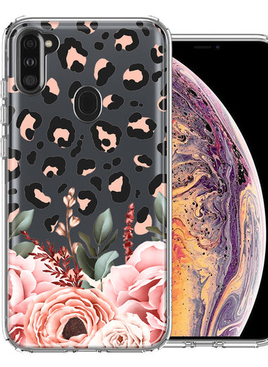 For Samsung Galaxy A11 Classy Blush Peach Peony Rose Flowers Leopard Phone Case Cover