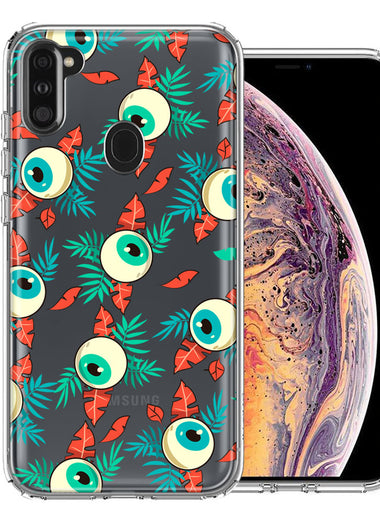 Samsung Galaxy A11 Halloween Creepy Tropical Eyeballs Design Double Layer Phone Case Cover