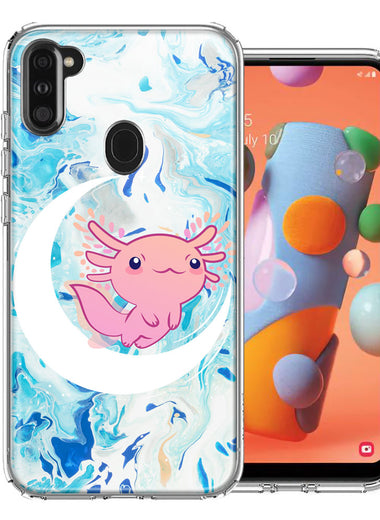 Samsung Galaxy A11 Pink Axolotl Moon Mable Design Double Layer Phone Case Cover
