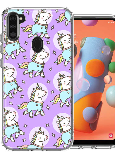 Samsung Galaxy A11 Cute Unicorns Purple Design Double Layer Phone Case Cover