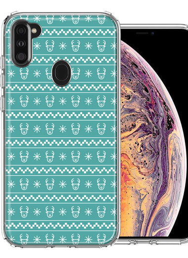 Samsung Galaxy A11 Teal Christmas Reindeer Pattern Design Double Layer Phone Case Cover
