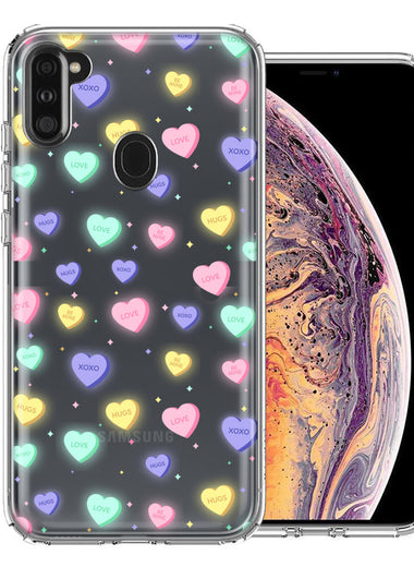 Samsung Galaxy A11 Valentine's Day Heart Candies Polkadots Design Double Layer Phone Case Cover