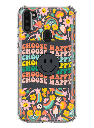 Samsung Galaxy A11 Choose Happy Smiley Face Retro Vintage Groovy 70s Style Hybrid Protective Phone Case Cover