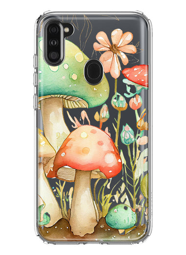 Samsung Galaxy A11 Fairytale Watercolor Mushrooms Pastel Spring Flowers Floral Hybrid Protective Phone Case Cover