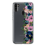 Samsung Galaxy A11 Navy Blue Summer Watercolor Floral Classic Purple Flowers Hybrid Protective Phone Case Cover