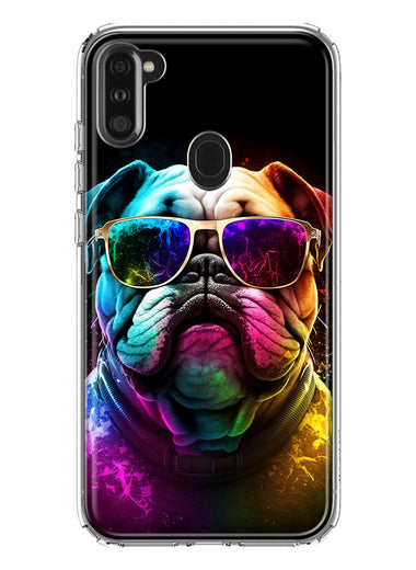 Samsung Galaxy A11 Neon Rainbow Glow Bulldog Hybrid Protective Phone Case Cover
