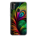 Samsung Galaxy A11 Neon Rainbow Glow Peacock Feather Hybrid Protective Phone Case Cover