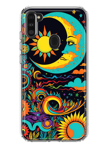 Samsung Galaxy A11 Neon Rainbow Psychedelic Indie Hippie Indie Moon Hybrid Protective Phone Case Cover