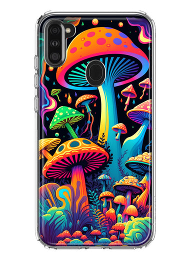 Samsung Galaxy A11 Neon Rainbow Psychedelic Indie Hippie Mushrooms Hybrid Protective Phone Case Cover