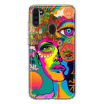 Samsung Galaxy A11 Neon Rainbow Psychedelic Hippie One Eye Pop Art Hybrid Protective Phone Case Cover