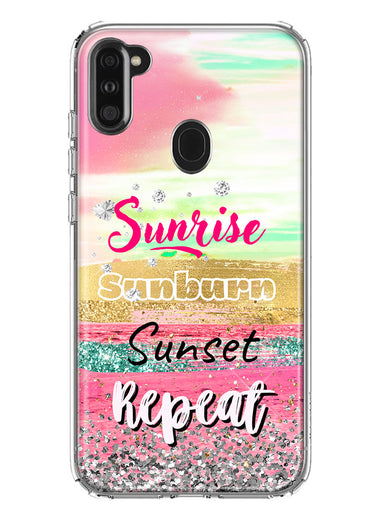 Samsung Galaxy A11 Summer Brush Strokes Sunrise Sunburn Sunset Repeat Hybrid Protective Phone Case Cover