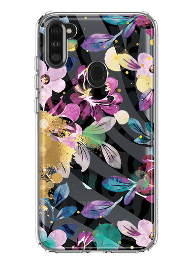 Samsung Galaxy A11 Zebra Stripes Tropical Flowers Purple Blue Summer Vibes Hybrid Protective Phone Case Cover