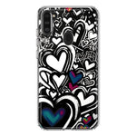 Samsung Galaxy A11 Black White Hearts Love Graffiti Hybrid Protective Phone Case Cover