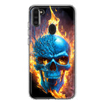 Samsung Galaxy A11 Blue Flaming Skull Burning Fire Double Layer Phone Case Cover