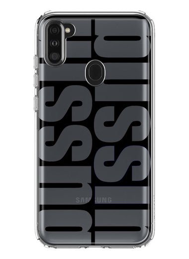 Samsung Galaxy A11 Black Clear Funny Text Quote Bussin Hybrid Protective Phone Case Cover