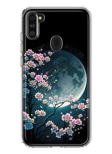 Samsung Galaxy A11 Kawaii Manga Pink Cherry Blossom Full Moon Hybrid Protective Phone Case Cover