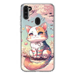 Samsung Galaxy A11 Kawaii Manga Pink Cherry Blossom Cute Cat Hybrid Protective Phone Case Cover