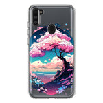 Samsung Galaxy A11 Kawaii Manga Pink Cherry Blossom Japanese Sky Floral Ocean Hybrid Protective Phone Case Cover