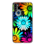 Samsung Galaxy A11 Neon Rainbow Daisy Glow Colorful Daisies Baby Blue Pink Yellow White Double Layer Phone Case Cover