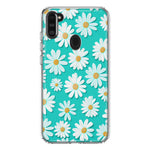 Samsung Galaxy A11 Turquoise Teal White Daisies Cute Daisy Polka Dots Double Layer Phone Case Cover