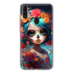 Samsung Galaxy A11 Halloween Spooky Colorful Day of the Dead Skull Girl Hybrid Protective Phone Case Cover