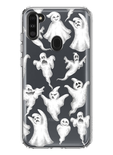 Samsung Galaxy A11 Cute Halloween Spooky Floating Ghosts Horror Scary Hybrid Protective Phone Case Cover