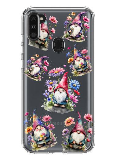 Samsung Galaxy A11 Cute Pink Purple Cosmos Flowers Gnomes Spring Floral Double Layer Phone Case Cover