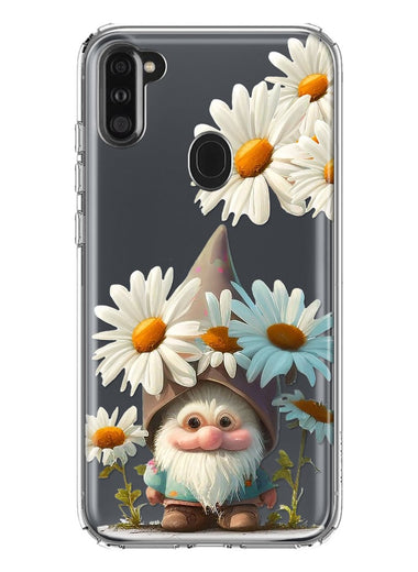 Samsung Galaxy A11 Cute Gnome White Daisy Flowers Floral Hybrid Protective Phone Case Cover