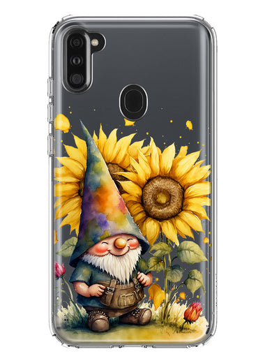 Samsung Galaxy A11 Cute Gnome Sunflowers Clear Hybrid Protective Phone Case Cover