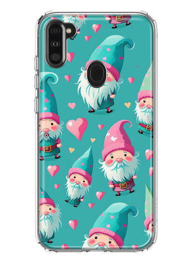 Samsung Galaxy A11 Turquoise Pink Hearts Gnomes Hybrid Protective Phone Case Cover