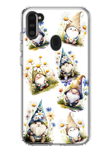 Samsung Galaxy A11 Cute White Blue Daisies Gnomes Hybrid Protective Phone Case Cover
