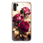 Samsung Galaxy A11 Romantic Elegant Gold Marble Red Roses Double Layer Phone Case Cover