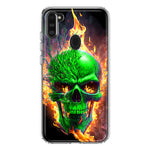 Samsung Galaxy A11 Green Flaming Skull Burning Fire Double Layer Phone Case Cover