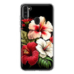 Samsung Galaxy A11 Pink Red Hibiscus Wild Flowers Floral Hybrid Protective Phone Case Cover